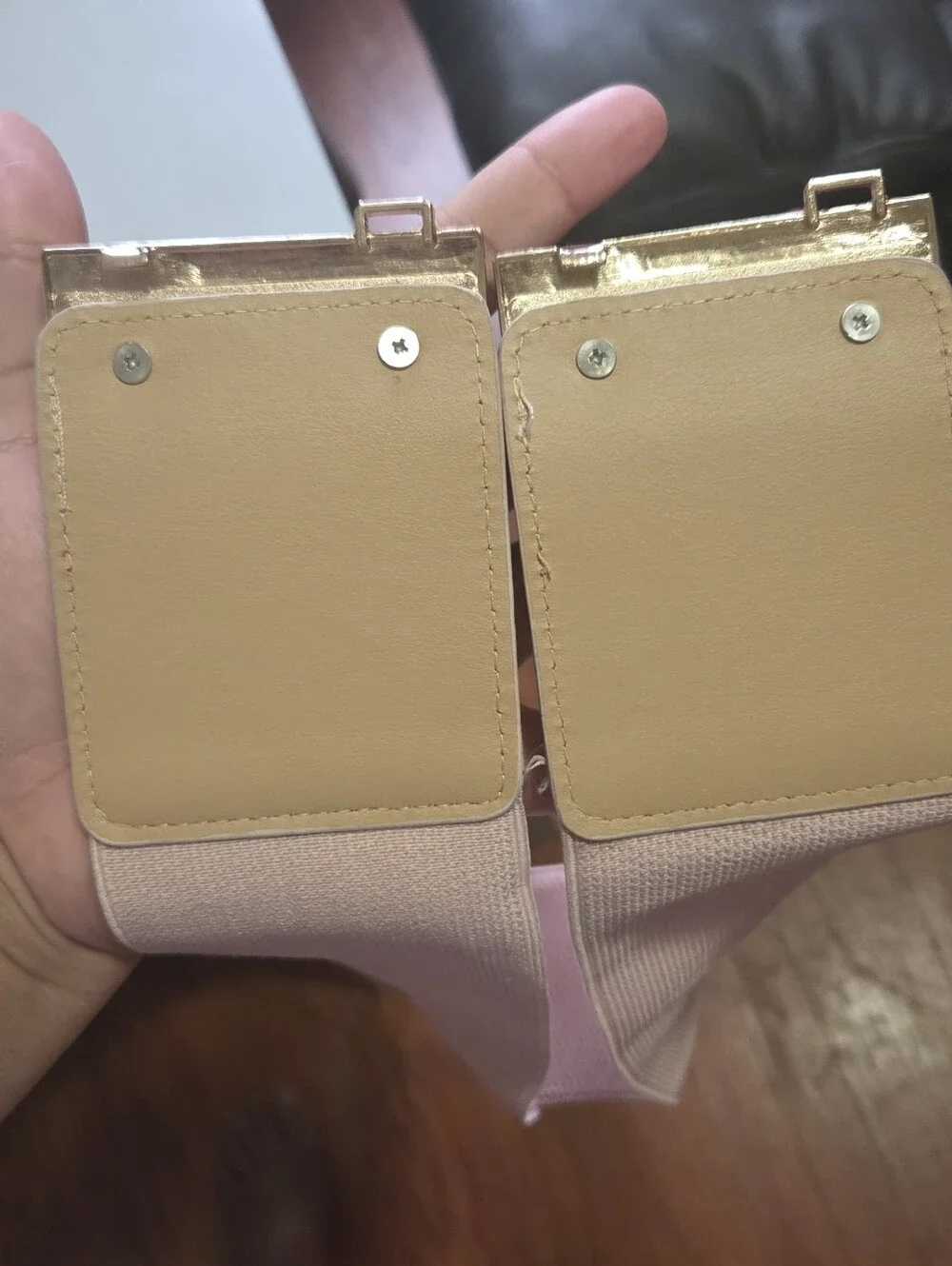 Blush Pink Elastic Waist Cinch Belt with Gold Buckle